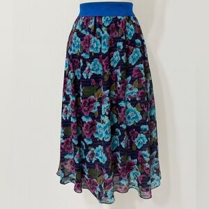 LuLaRoe Blue and Pink High-Low Midi Skirt 2X